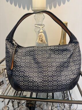 Coach Blue and Black Signature Hobo Shoulder Bag
